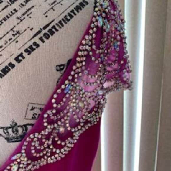Majestic Purple Embellished Neckline Cap Sleeve Evening Gown Size 14 - Picture 8 of 9
